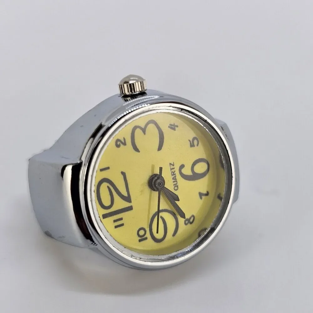 Yellow‎ Dial Ring Watch Women Analog Quartz Watch Stretch Band Finger Watch